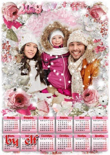  Календарь-рамка на 2019 год - На окошке Дед Мороз разбросал хрустальных роз