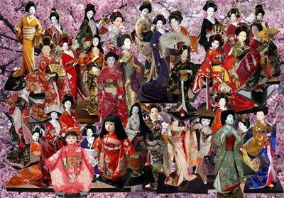 Клипарт Японские куколки в традиционной одежде 