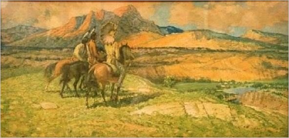 Индейцы и ковбои художника Amick Robert Wesley