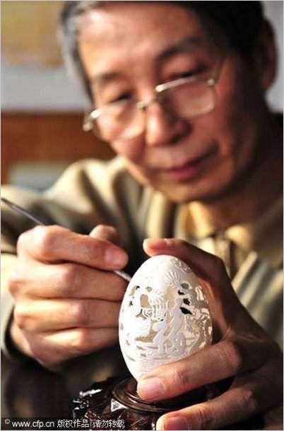 Скульптура из яичной скорлупы Wen Fuliang