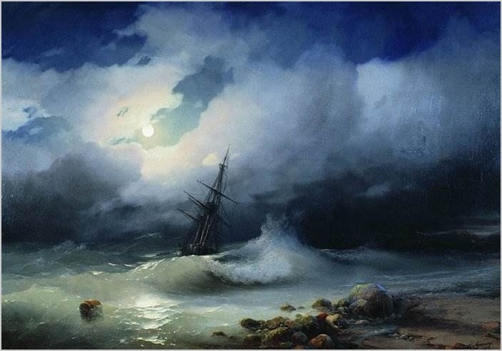 Бурное море ночью картина Айвазовского