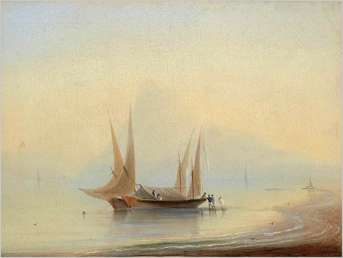 Баржи у морского берега картина Айвазовского