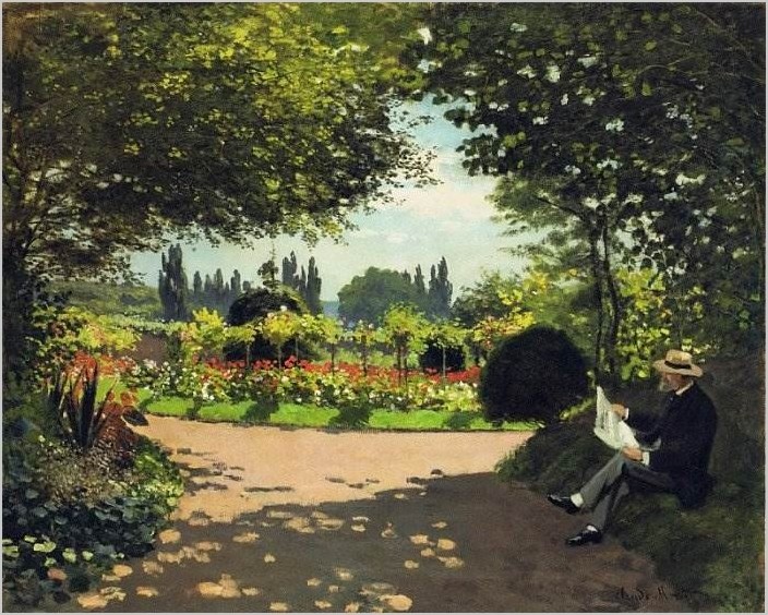 Адольф Моне читает в саду — Клод Моне