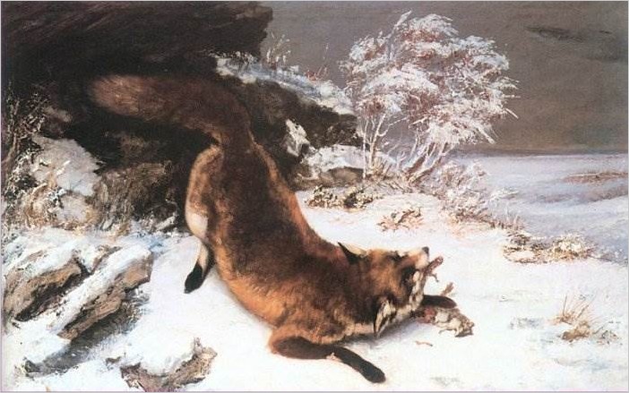 Лисица на снегу — Гюстав Курбе