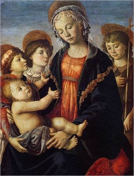 Мадонна с младенцем, двумя ангелами и юным Иоанном Крестителем — Сандро Боттичелли