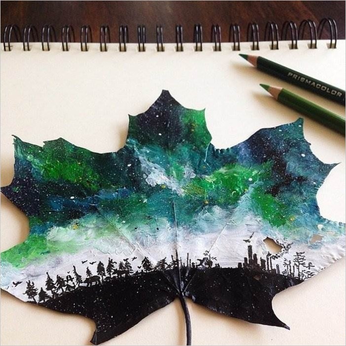 Рисунки на осенних листьях. Художница Йоганна Вирацка (Joanna Wirazka)