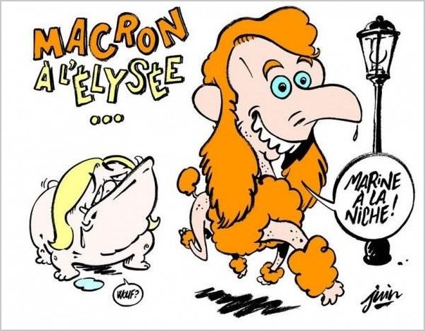 Charlie Hebdo карикатура на Макрона и Ле Пен