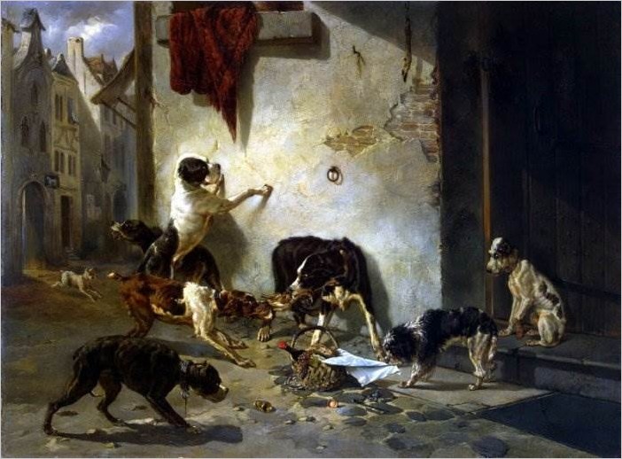 Стевенс Жозеф картина «Собака, несущая обед своему хозяину»