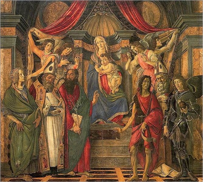 Мадонна на троне с четырьмя ангелами и шестью святыми — Сандро Боттичелли