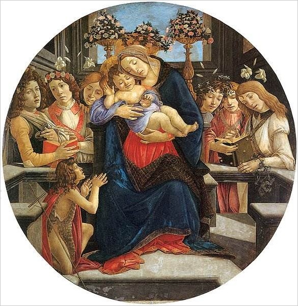 Мадонна с младенцем, шестью ангелами и Иоанном Крестителем — Сандро Боттичелли